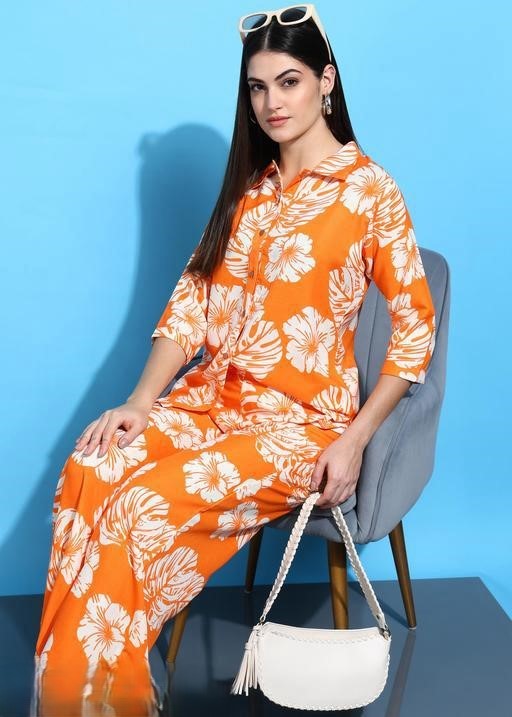 ORANGE AND WHITE FLORAL SHIRT STYLE COORDS