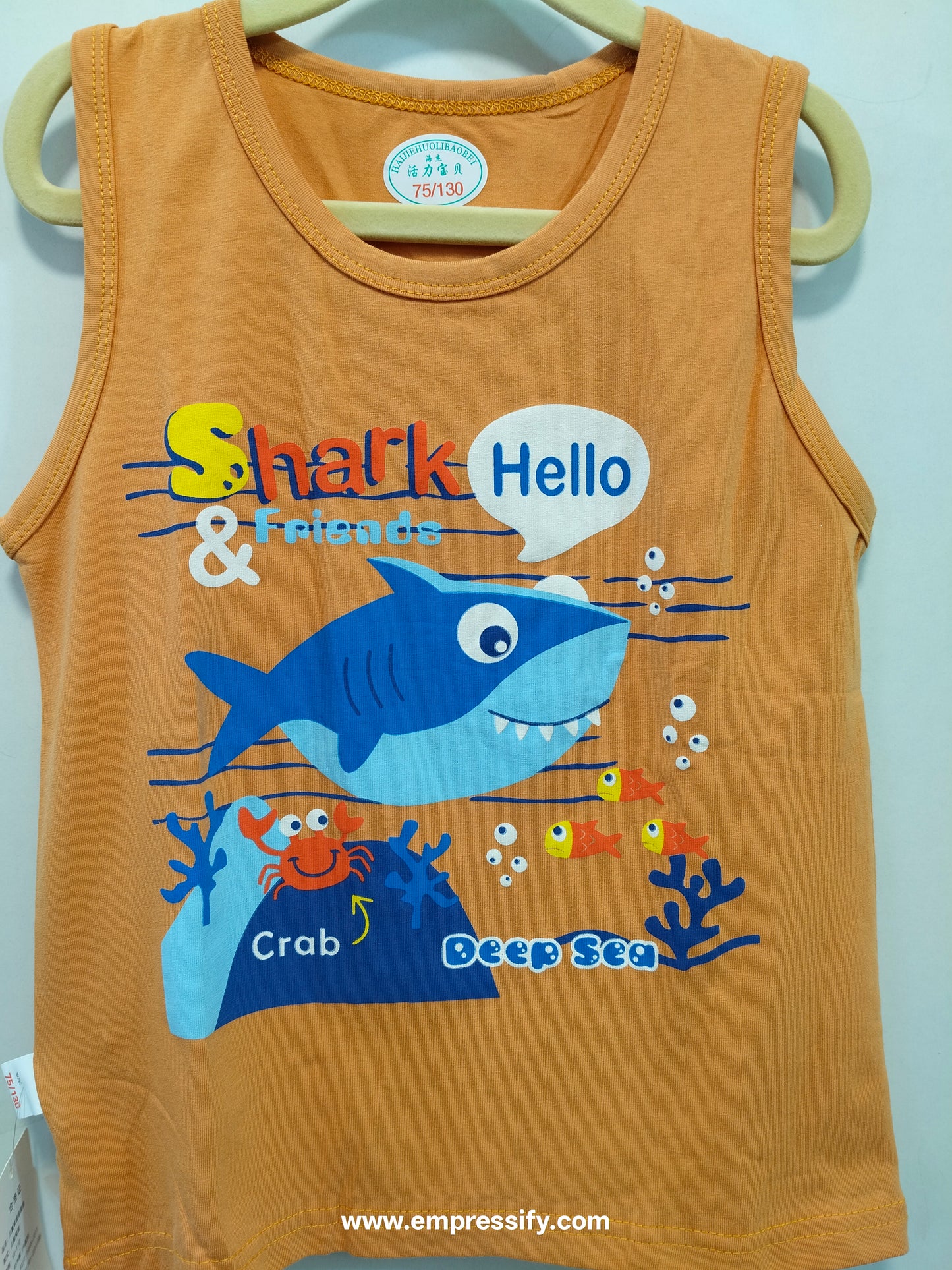 Sleeveless orange cotton Tshirt and shorts combo