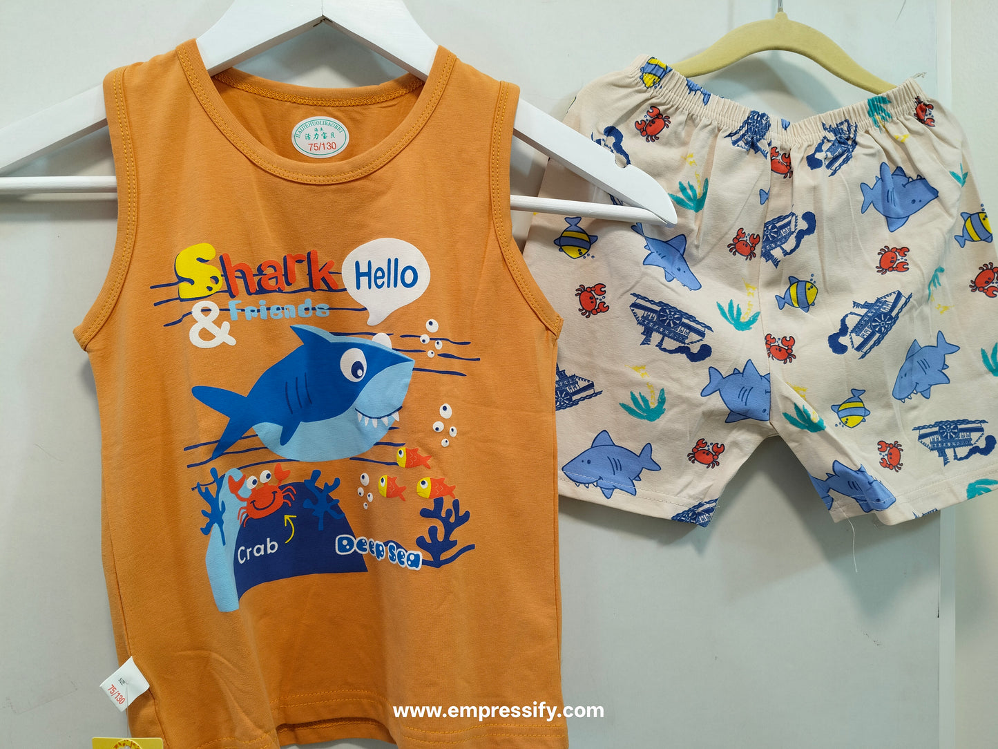 Sleeveless orange cotton Tshirt and shorts combo