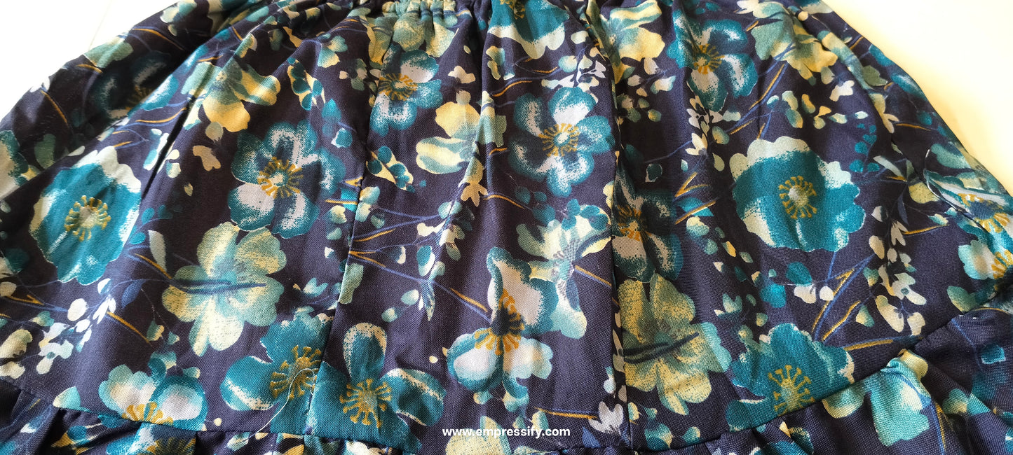 BLUE GREEN PRINTED FLORAL RAYON SKIRTS