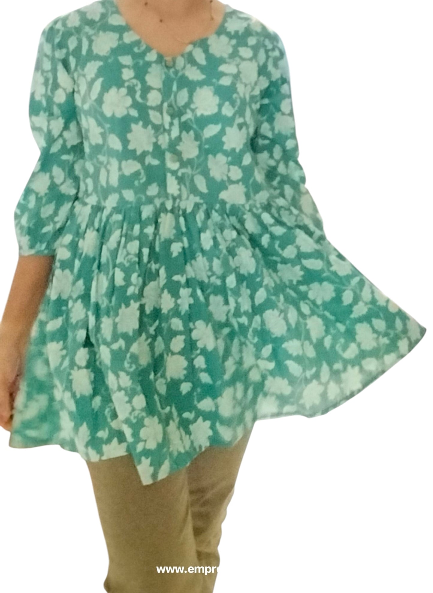 JAIPURI SHORT KURTI GREEN PEPLUM STYLE