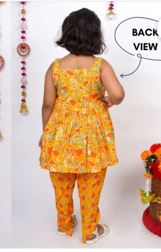 FESTIVE YELLOW ORANGE DHOTI KURTA GIRLS CO-ORD SET
