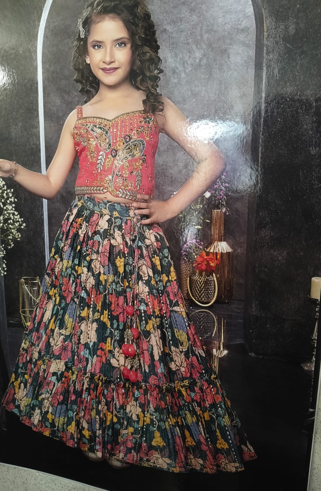 ETHNIC FESTIVE WEAR FOR GIRLS LEHENGA CHOLI SET CORAL