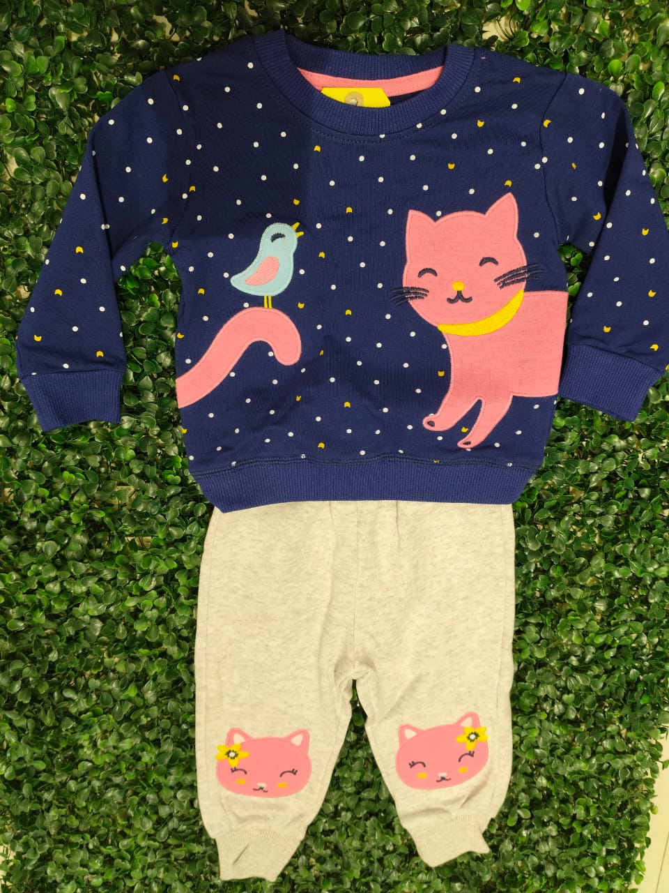FULL SLEEVES CASUAL WINTER WEAR NAVY BLUE KITTY CAT PATCH IN PINK