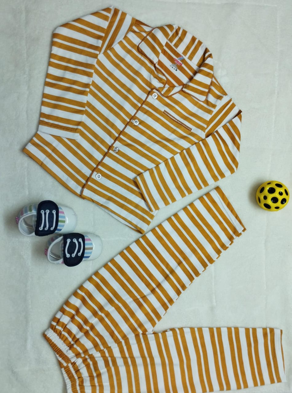 Unisex Mustard yellow cotton coords / night wear for boys and girls-unisex-mustard and white stripes