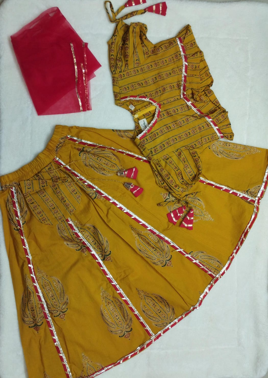 PURE COTTON LEHENGA CHOLI SET MUSTARD RED