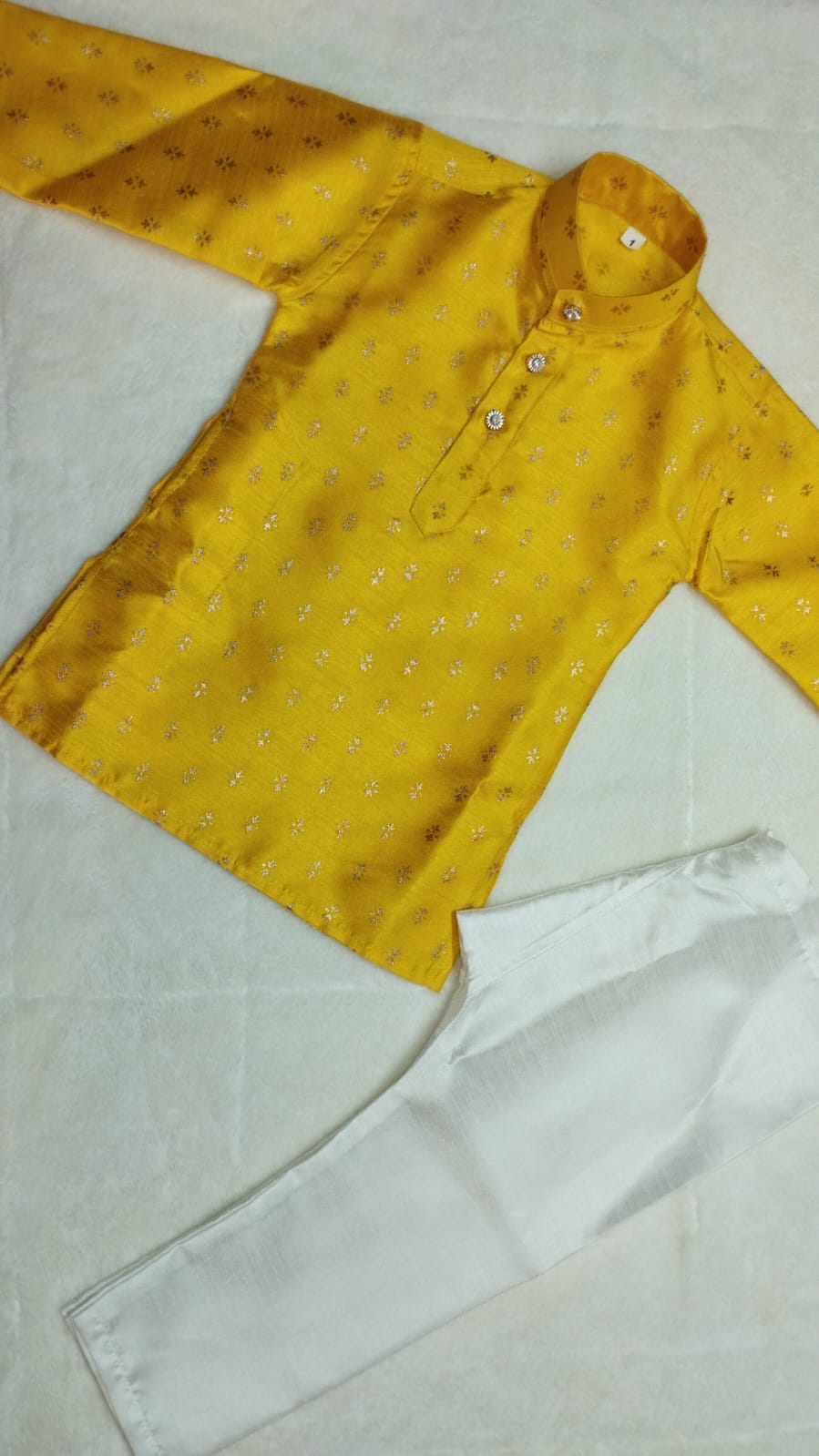 YELLOW BROCADE SILK KURTA PYJAMA
