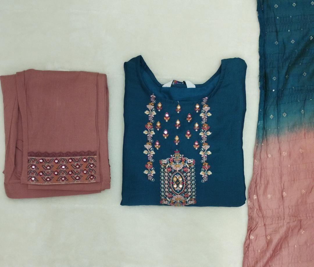 TEAL AND PINK CONTRAST FESTIVE WEAR