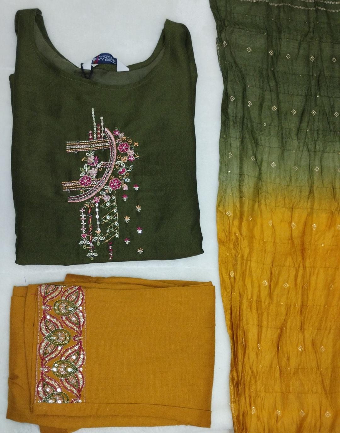 OLIVE AND MUSTARD FLORAL SILK SET