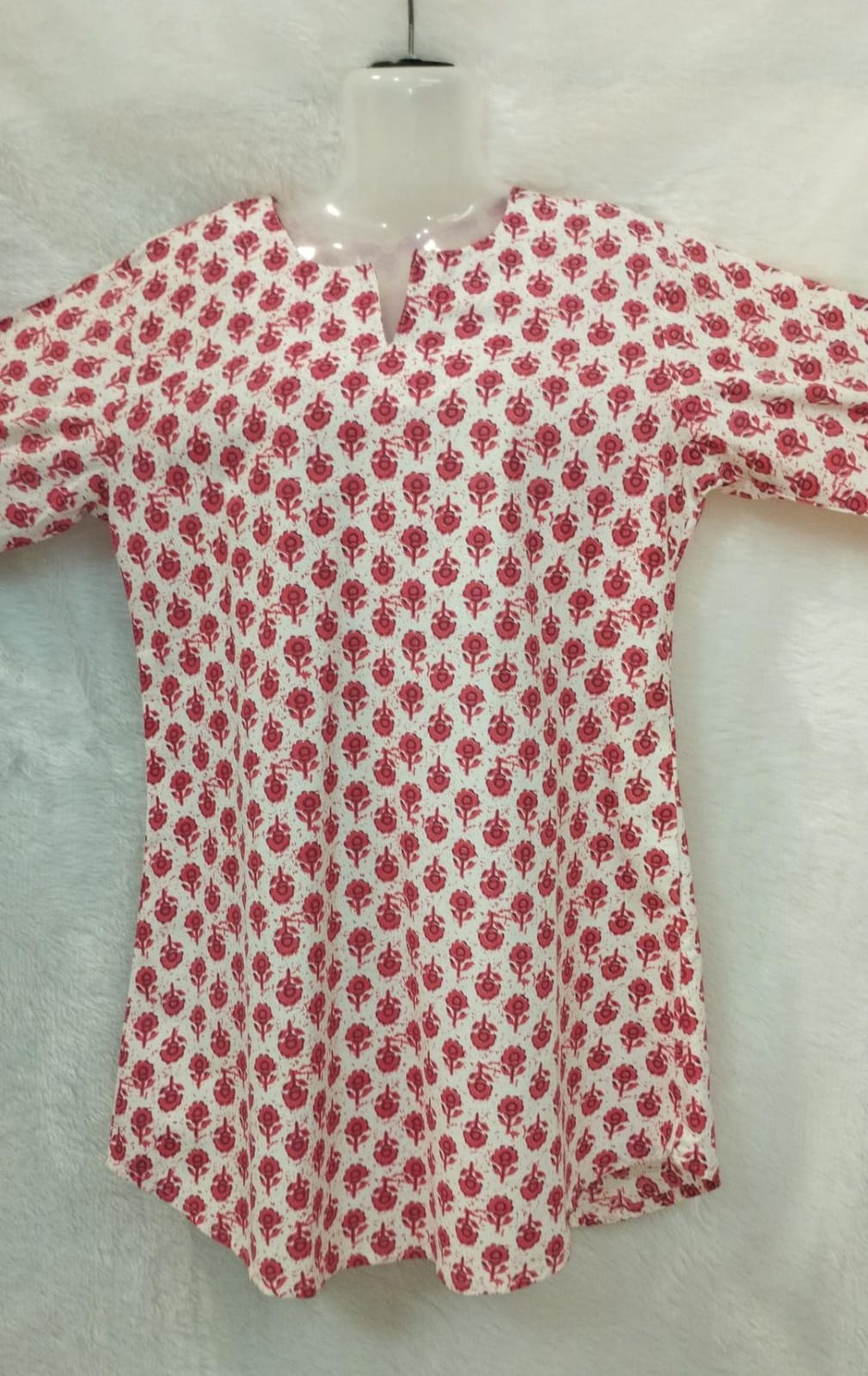 CORAL AND WHITE FLORAL KURTI