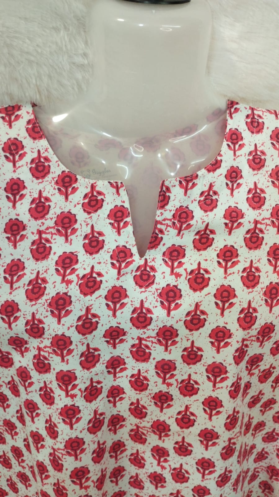 CORAL AND WHITE FLORAL KURTI