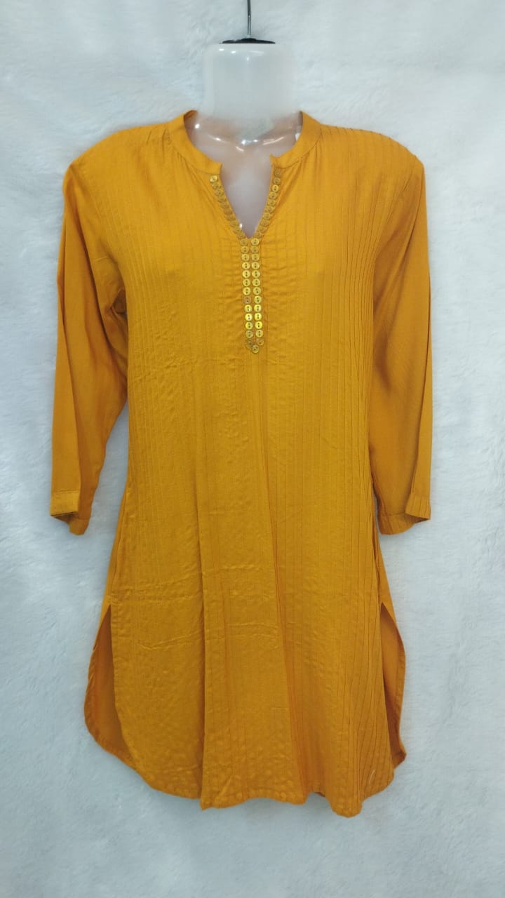 MUSTARD YELLOW PIN TUCKS KURTI