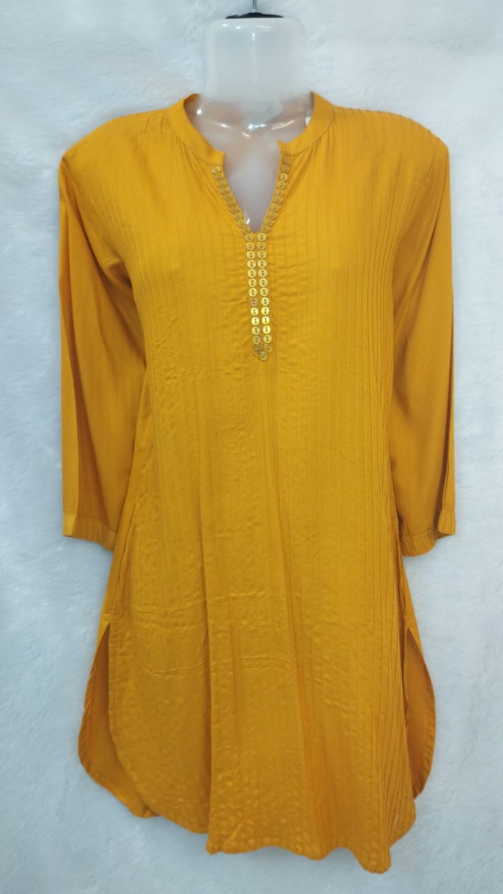 MUSTARD YELLOW PIN TUCKS KURTI