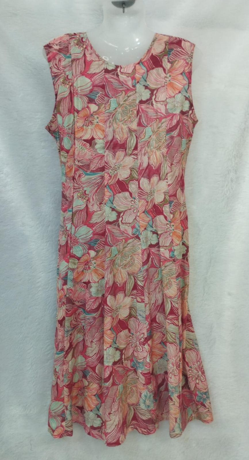 RED AND WHITE MULTI FLORAL PRINT INDOWESTERN A-LINE DRESS