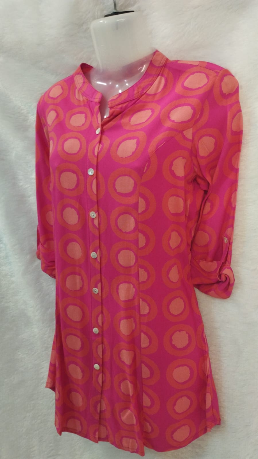 PINK AND PEACH NUCLEUS PRINT SHORT KURTI