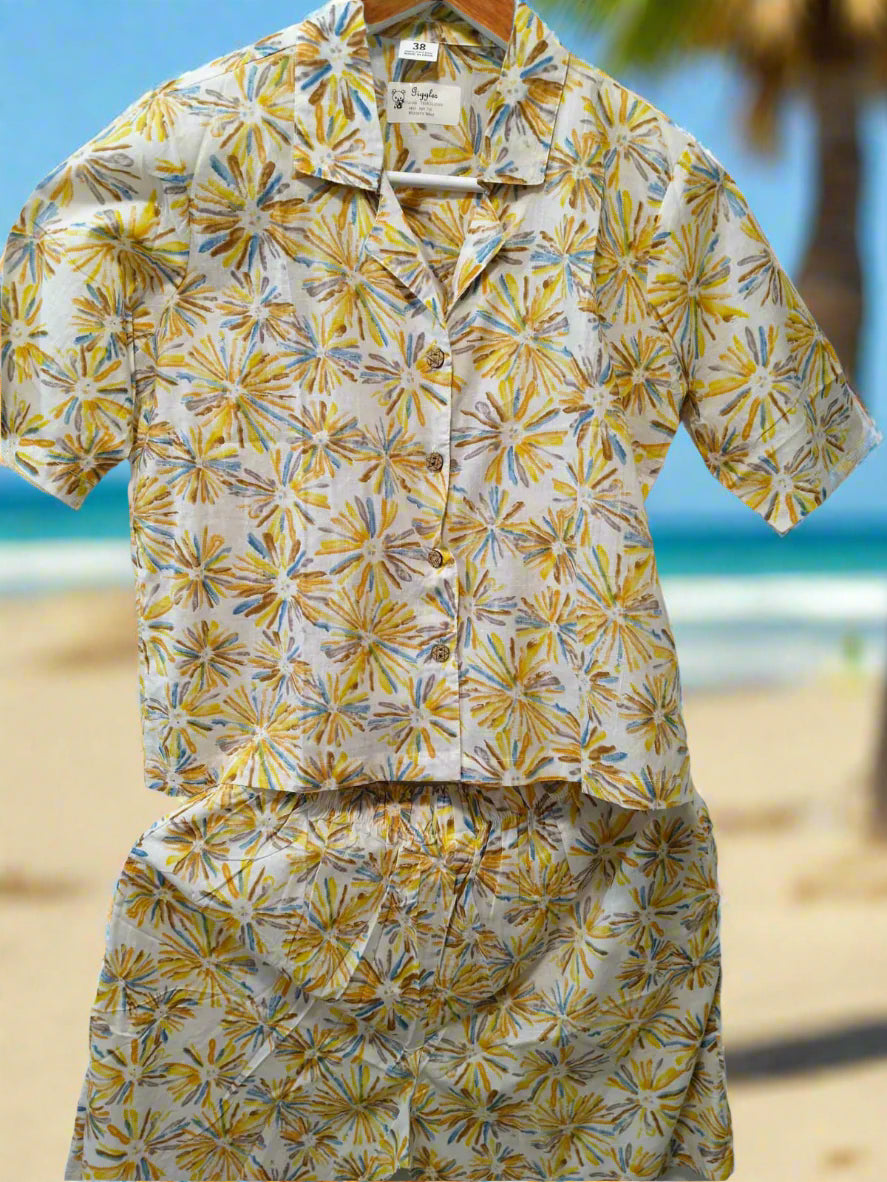 Lemon multi crop top and shorts coords