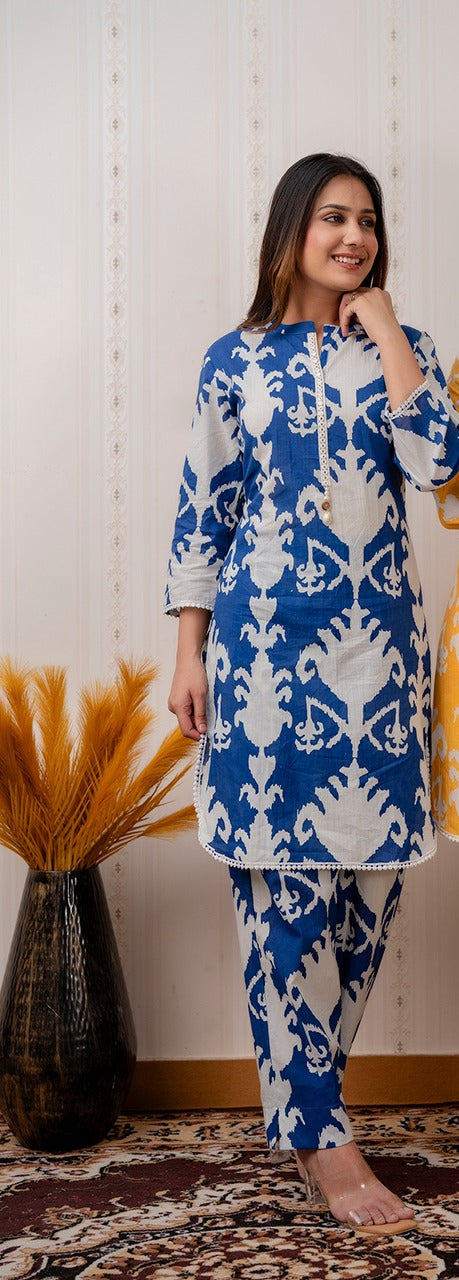 BLUE AND WHITE PRINT WOMEN COORDS