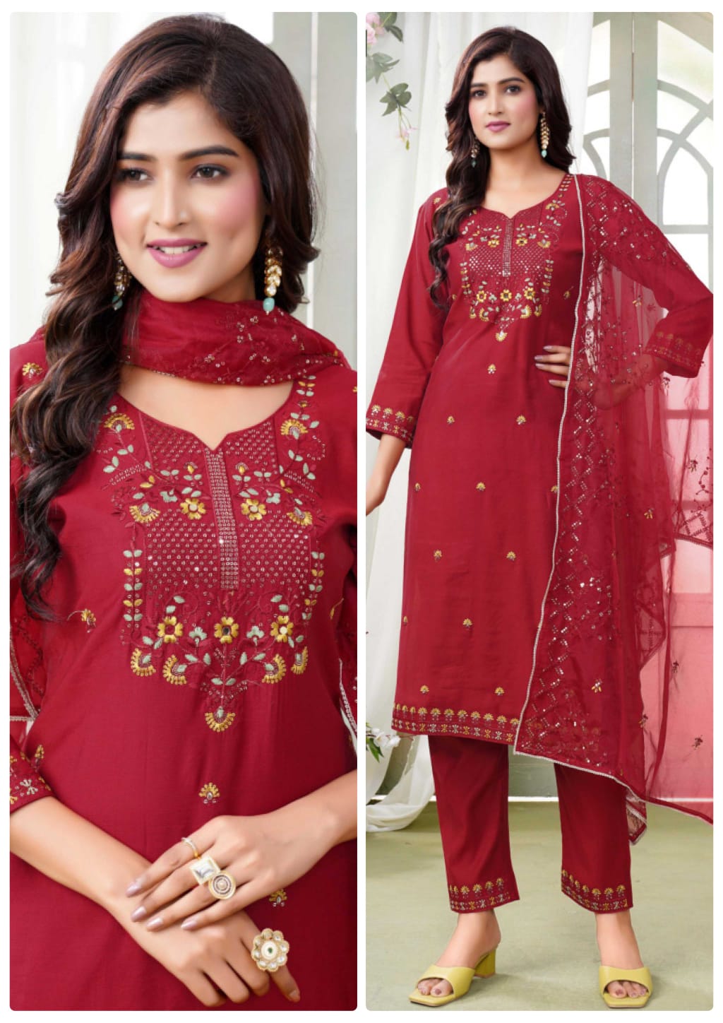 RED ZARI WORK KURTA SET