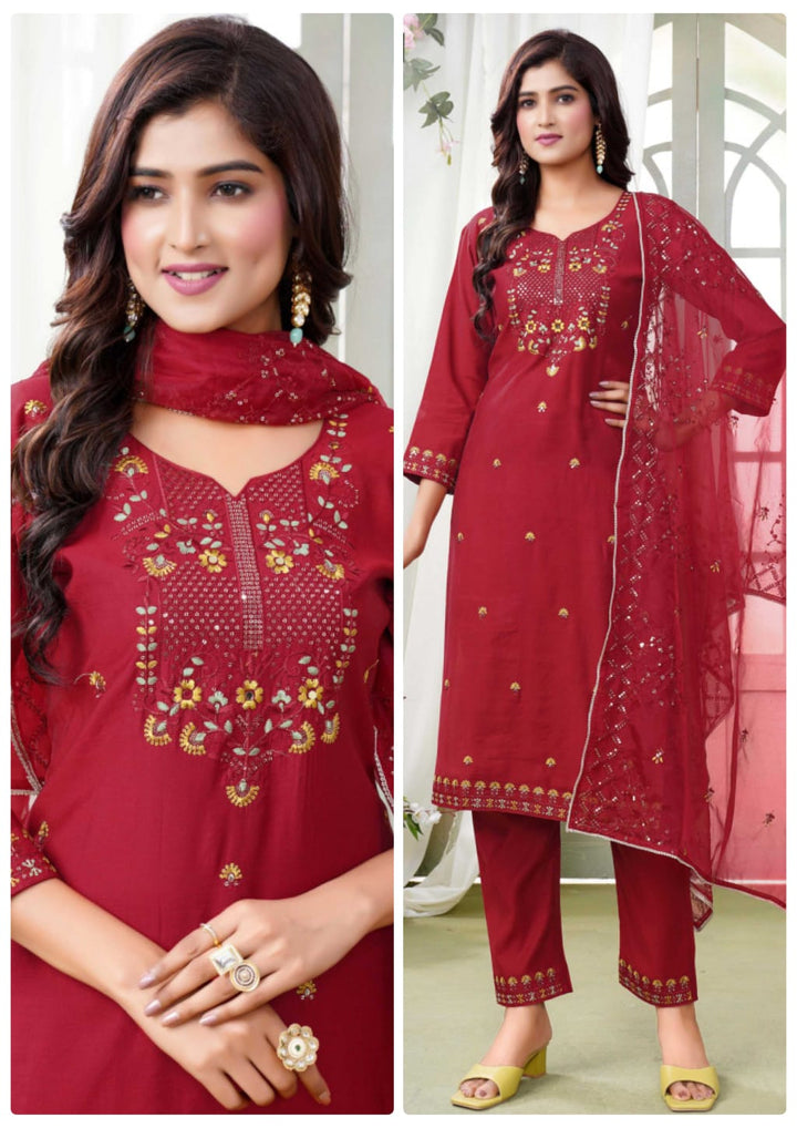 RED ZARI WORK KURTA SET