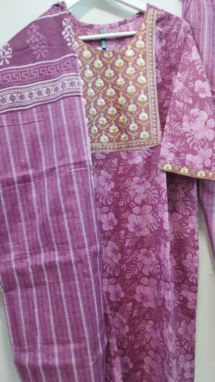 MAUVE AJRAKH PRINT JAIPURI FLORAL COTTON SET