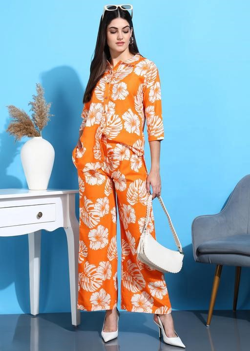 ORANGE AND WHITE FLORAL SHIRT STYLE COORDS