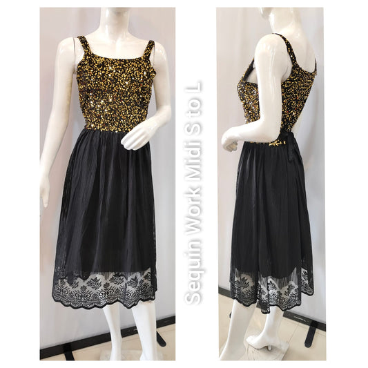BLACK AND GOLDEN SEQUINS MIDI DRESS