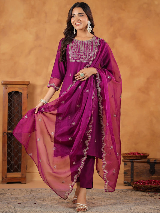 SILK WINE WOMEN FESTIVE KURTA SET