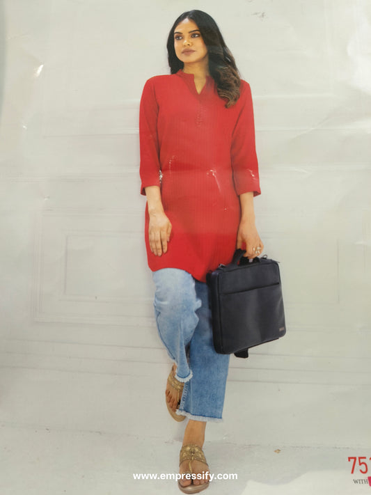 RED PIN TUCKS KURTI