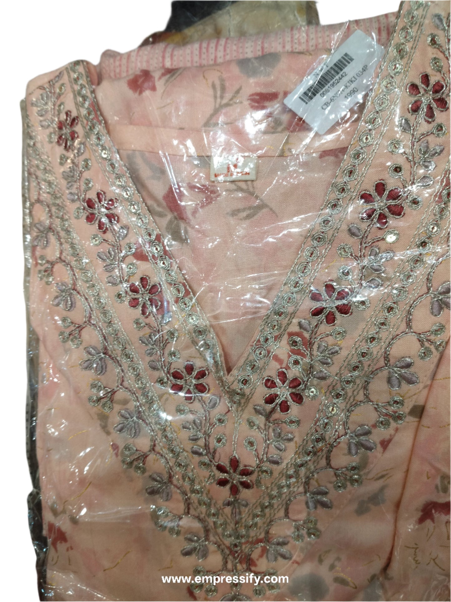 PEACH FLORAL PRINT KURTA WITH ZARI COORDS