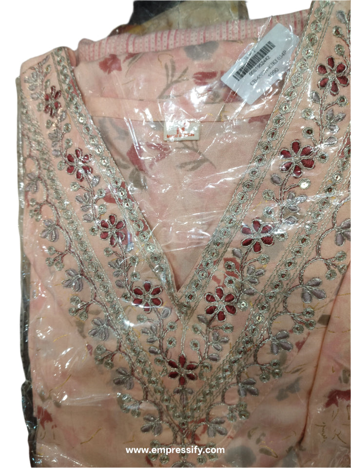 PEACH FLORAL PRINT KURTA WITH ZARI COORDS