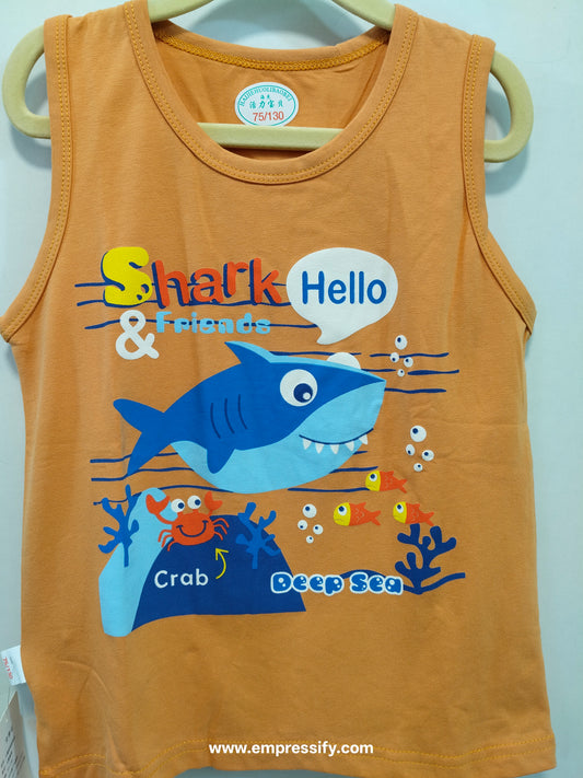 Sleeveless orange cotton Tshirt and shorts combo