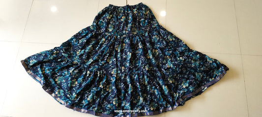 BLUE GREEN PRINTED FLORAL RAYON SKIRTS