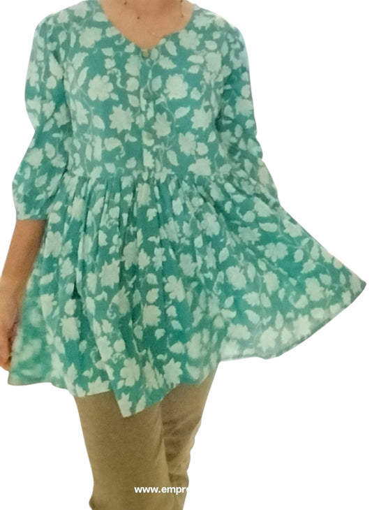 JAIPURI SHORT KURTI GREEN PEPLUM STYLE
