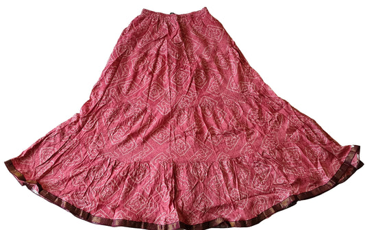 PINK BANDHANI PRINTED RAYON SKIRTS