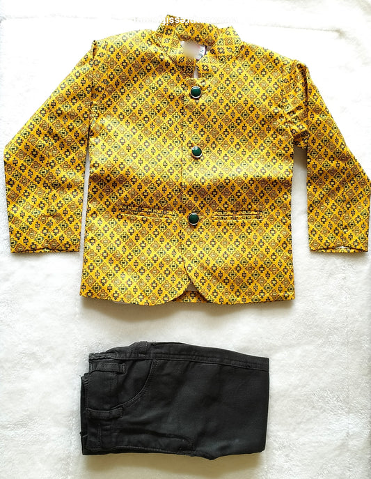 SILK BLAZER SET FOR BOYS ETHNIC YELLOW JODHPURI FESTIVE