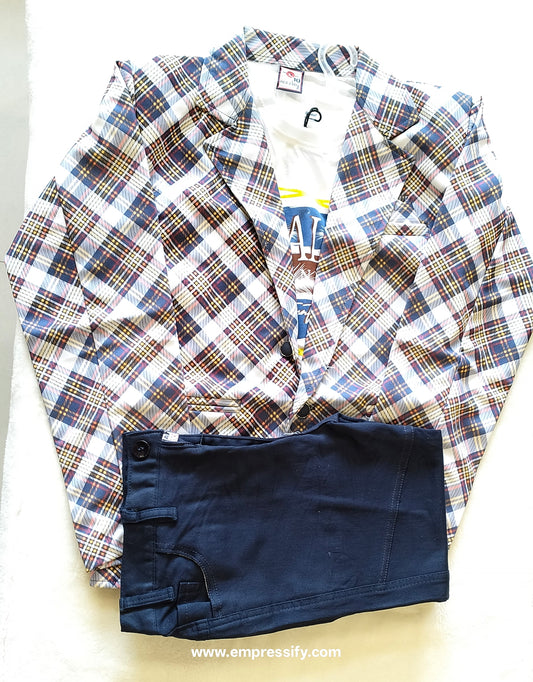 SILK BLAZER SET FOR BOYS FESTIVE WITH LINING BLACK AND WHITE