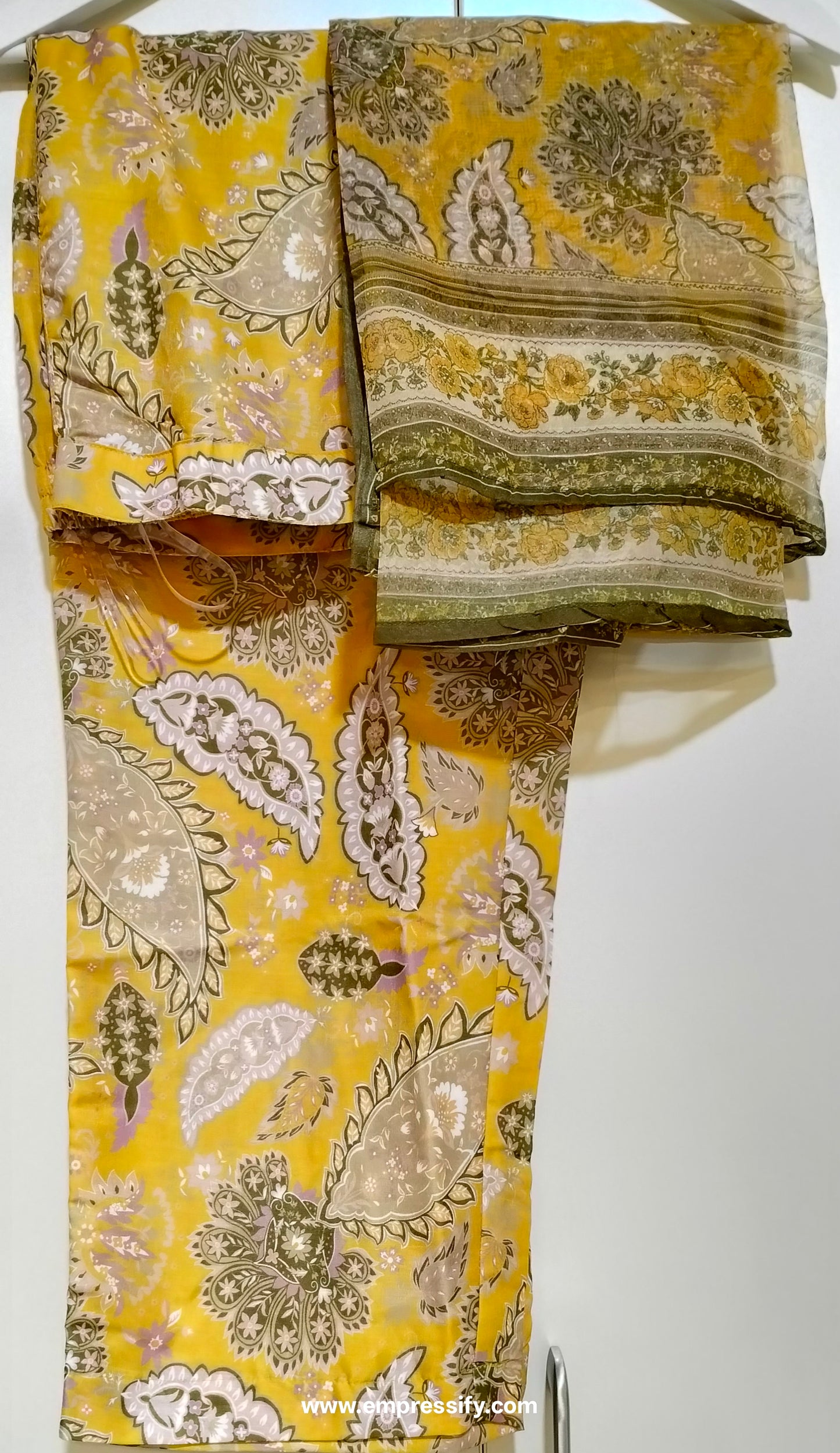SILK GOLDEN MUSTARD KURTA TROUSERS DUPATTA SET