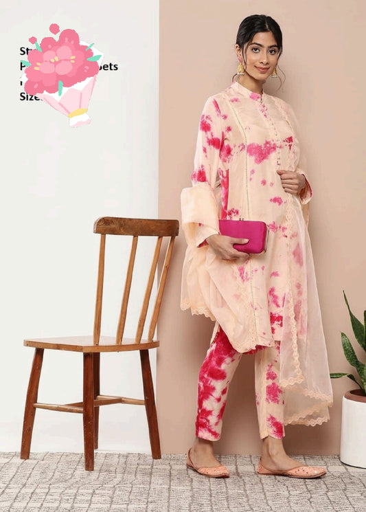 MUSLIN PEACH TIE AND DYE FESTIVE COORD SET
