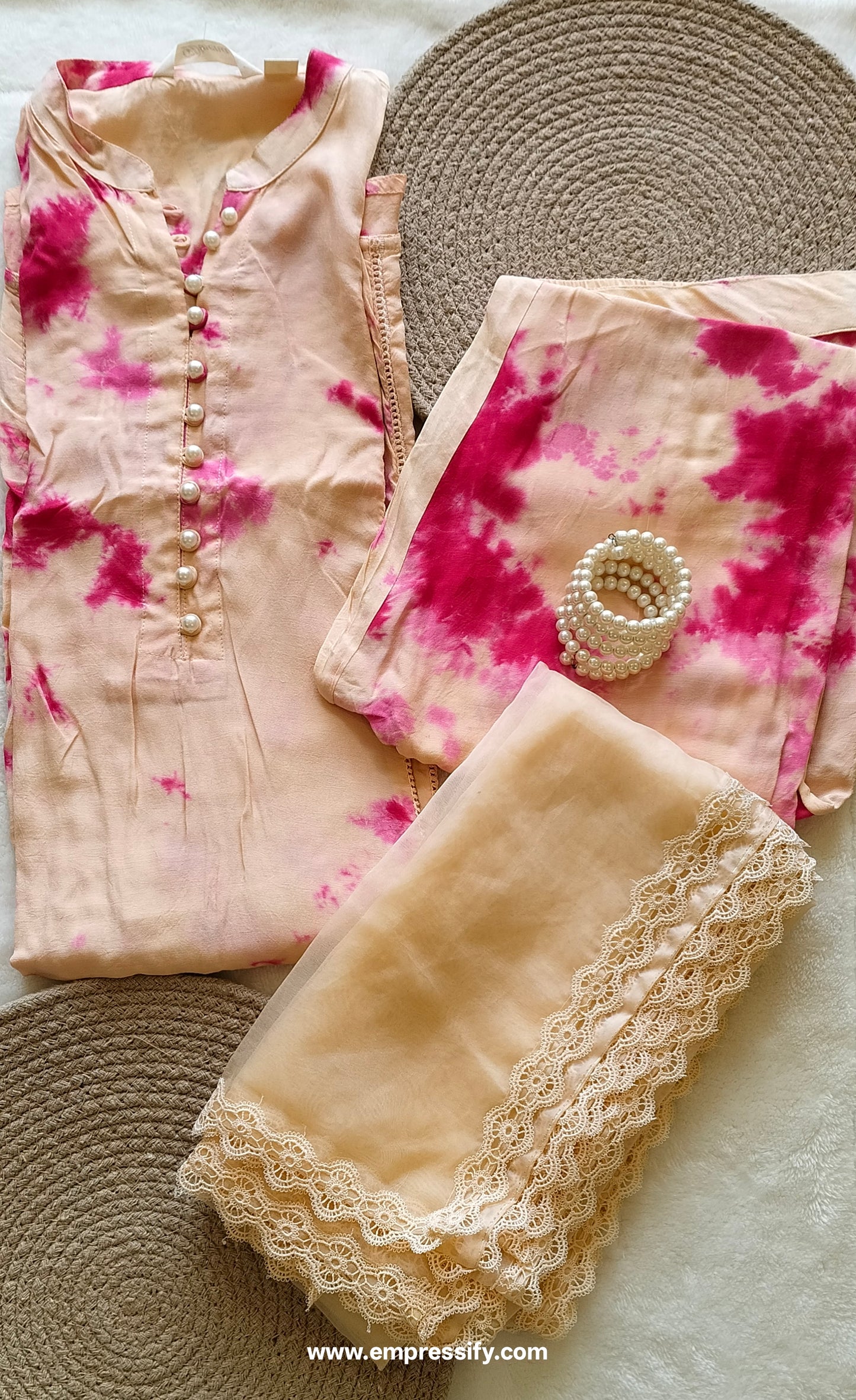 MUSLIN PEACH TIE AND DYE FESTIVE COORD SET