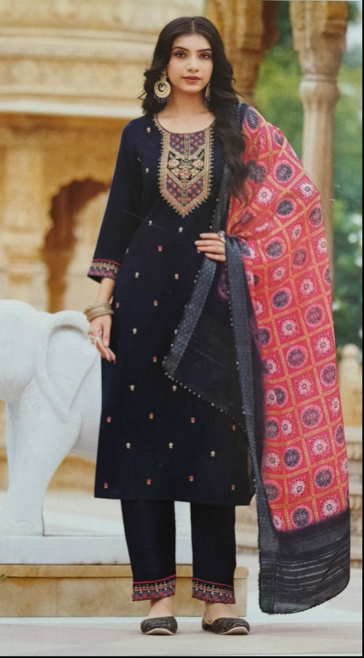 NAVY BLUE SILK KURTA SET