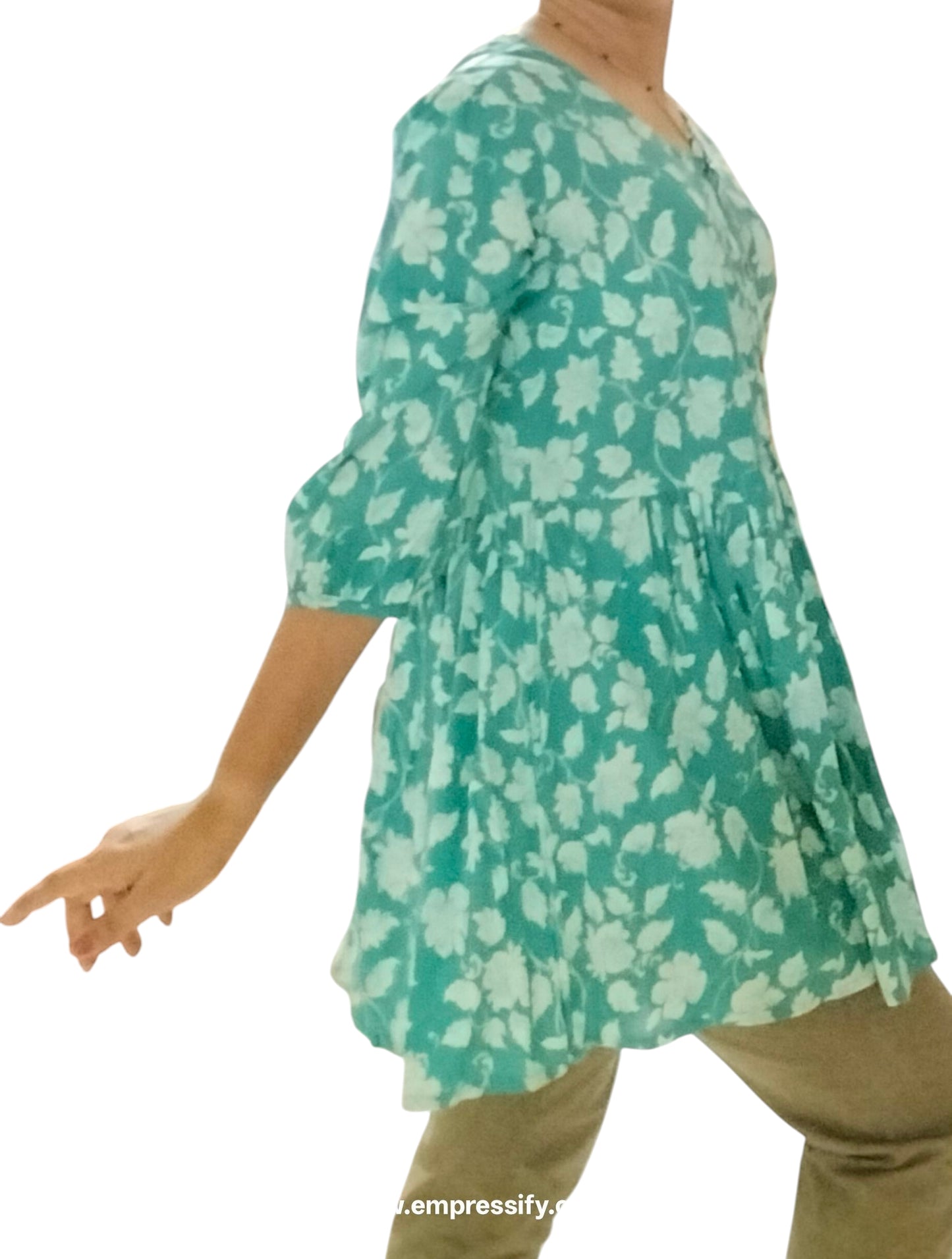 JAIPURI SHORT KURTI GREEN PEPLUM STYLE