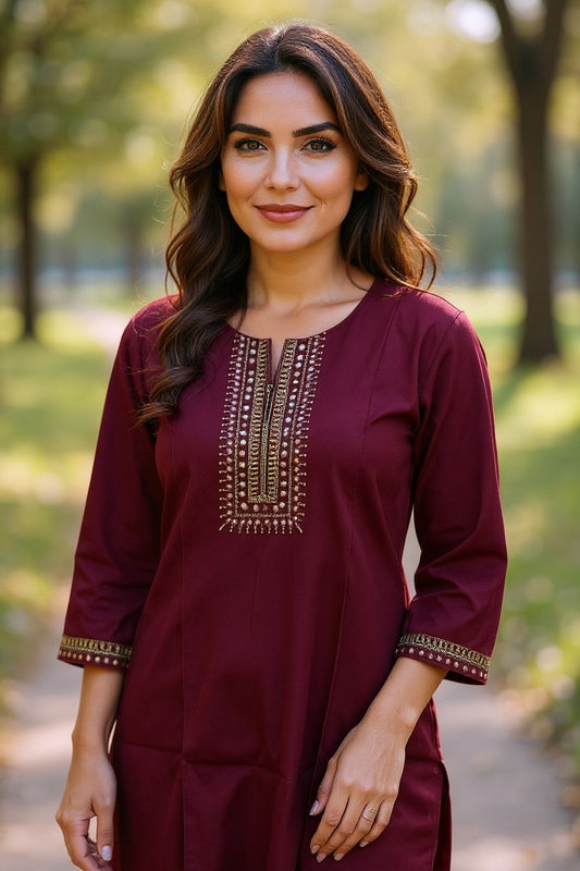 SILK MAROON FESTIVE KURTA SET