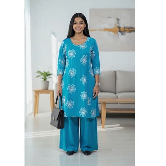 TEAL FLORAL STYLE LONG EMBROIDERY COORDS