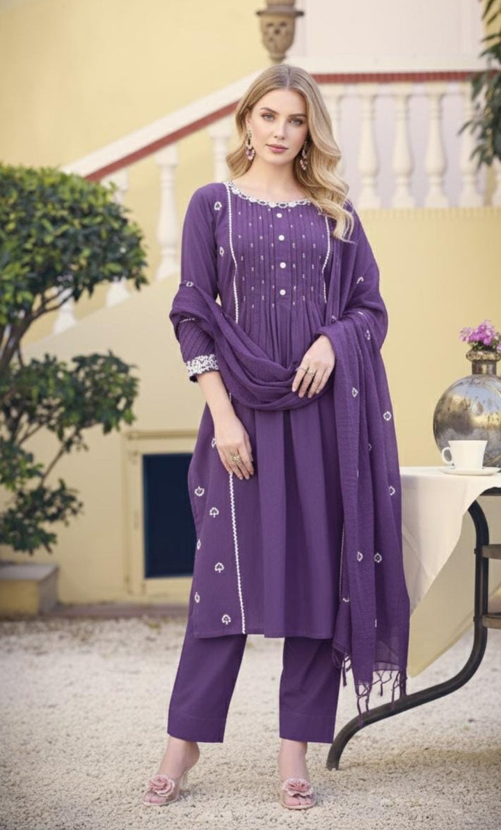 PURPLE PURE COTTON KURTA SET