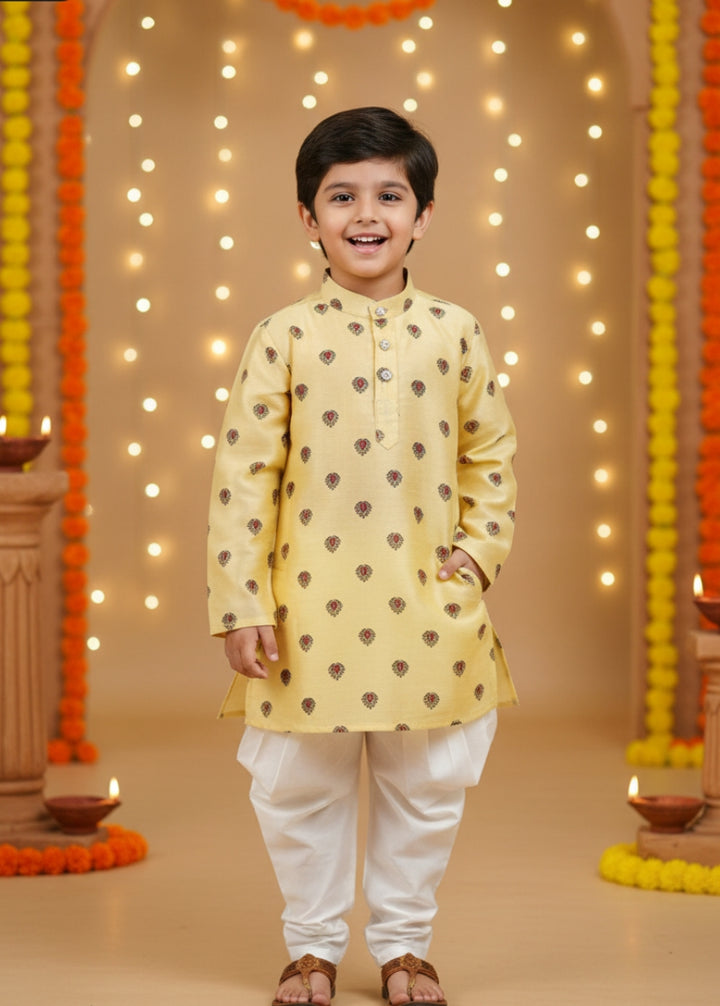FESTIVE LEMON YELLOW PEACOCK KURTA PANTS