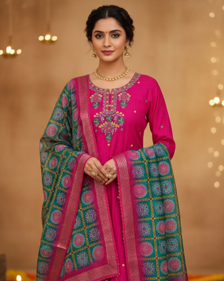 FUSCHIA PINK SILK KURTA SET
