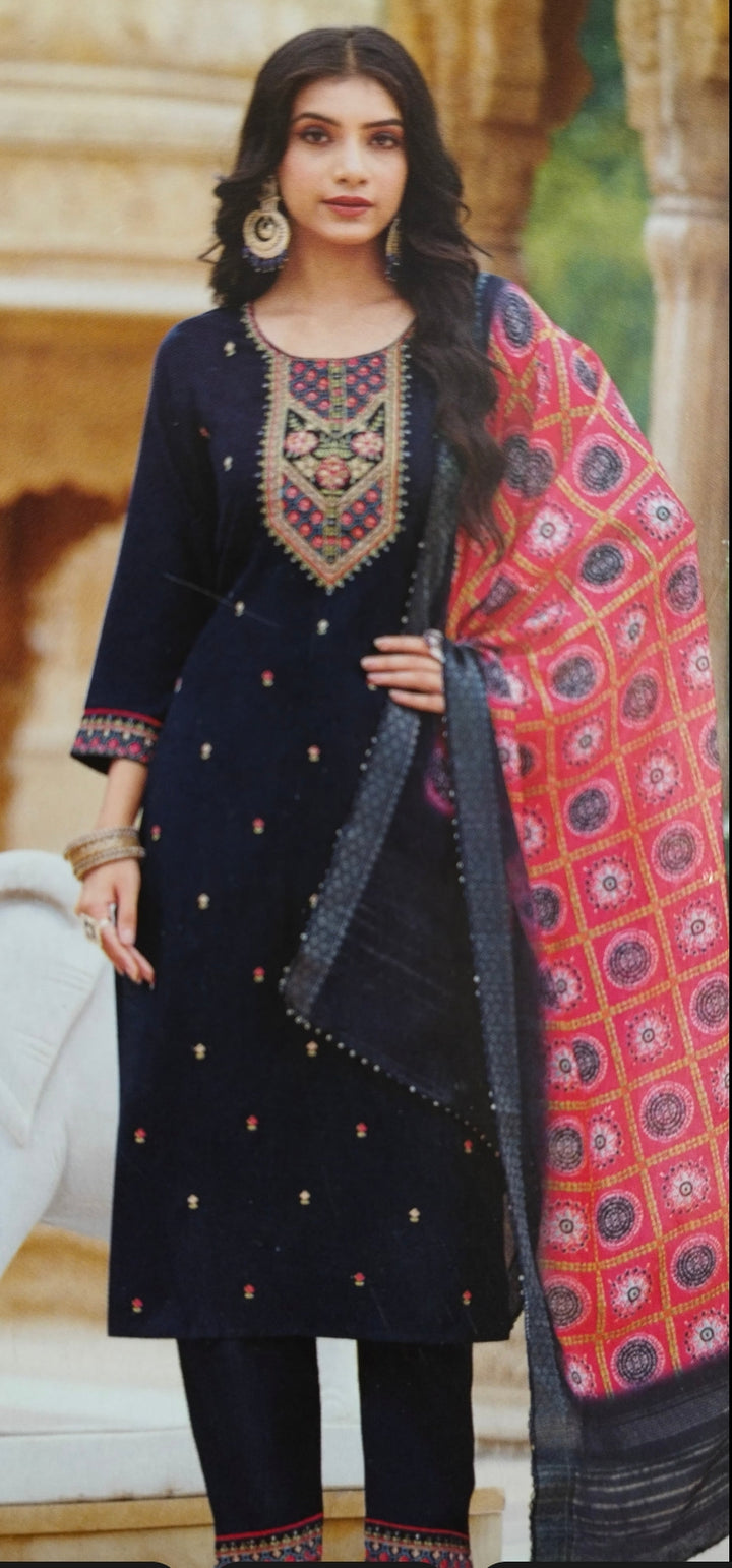NAVY BLUE SILK KURTA SET