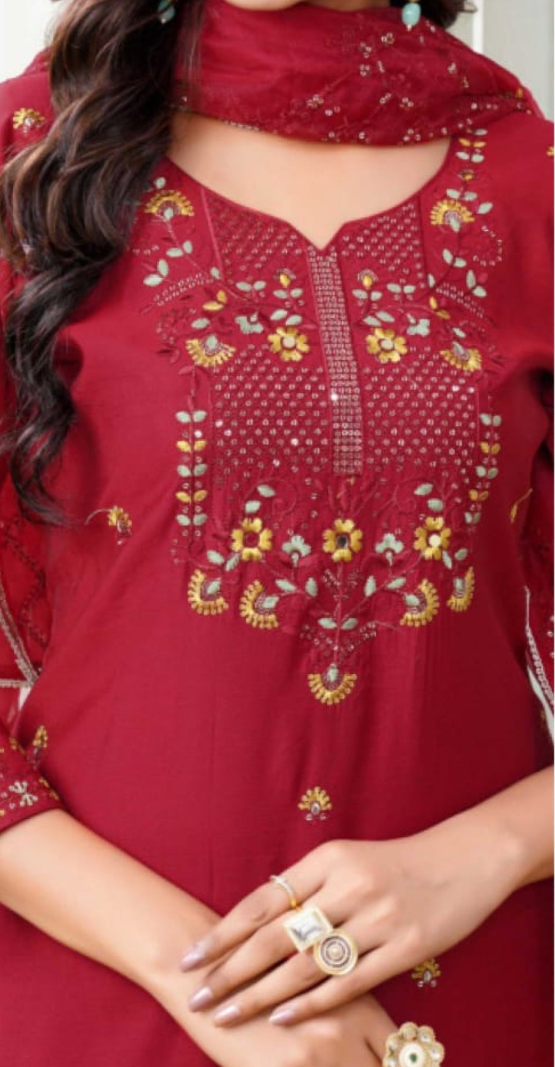 RED ZARI WORK KURTA SET