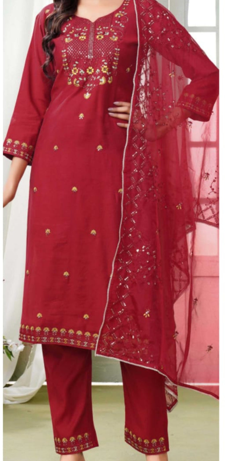 RED ZARI WORK KURTA SET