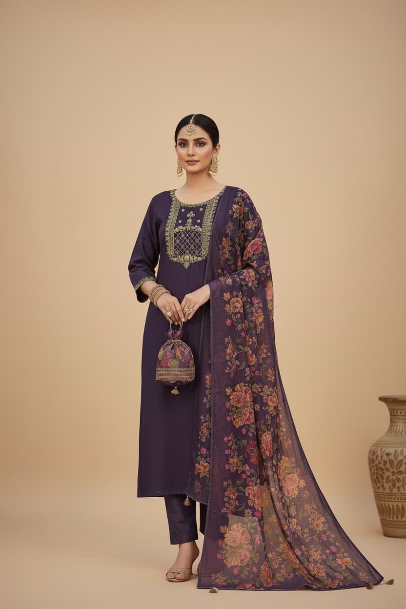 WOMEN'S FESTIVE KURTA SET PURPLE